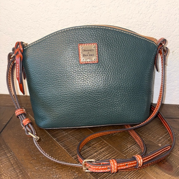Dooney & Bourke Handbags - Dooney & Bourke Pebbled Leather Crossbody Green British Tan Trim